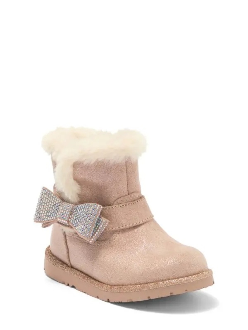 Rose Gold Glitter Faux-Fur Bow Ankle Boots